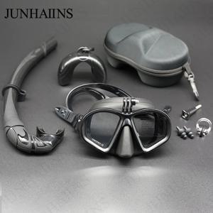 Wet Go-pro 마운트 저용량 다이빙 마스크 강화 유리 프리다이브 마스크 J형 다이빙 마스크 스노클 세트(카메라 마운트 포함) 블랙