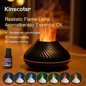 Kinscoter 화산 아로마 디퓨저 에센셜 오일 램프 130ml USB 휴대용 공기 가습기 색상 불꽃 야간 조명