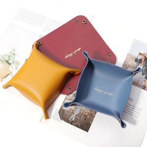 1 Pcs 북유럽 PU 가죽 보관 상자 데스크탑 보관함 보석 화장품 키 물건 보관 바구니 접이식 테이블 주최자 케이스