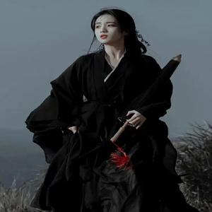 블랙 한푸 원피스 여성 고대 중국 한푸 여성 카니발 할로윈 코스프레 코스튬 한푸 원피스 2 개 세트 플러스 사이즈, 2XL