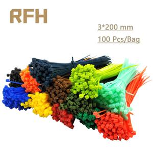 자동 잠금 나일론 케이블 타이, 플라스틱 지퍼 타이 바인딩 랩 스트랩, 3*200mm, 8 인치 100PCs