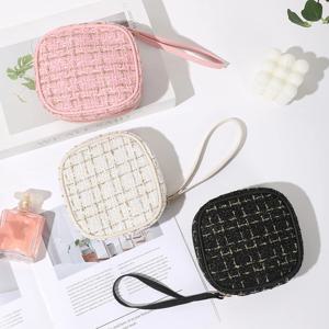 미니 직조 화장품 가방 – 지퍼가 달린 휴대용 화장품 파우치, 립스틱, 열쇠, 동전 등을 위한 컴팩트한 정리함, 여행 및 일상용