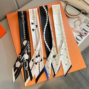 럭셔리 5*85cm 슬림 모델 기질 작은 스카프 긴 실크 스카프 헤어 밴드 여성의 모든 경기 양면 스 트리머