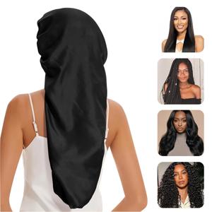 직모와 곱슬머리 모두를 위한 길이 조절 가능한 실키 수면캡 1개, 드레드락과 땋은 머리를 위한 특대형 헤어캡, 새틴 수면캡