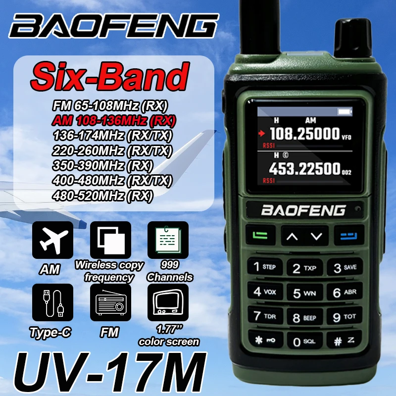 Baofeng UV-17M 에어 밴드 워키 토키 AM/FM 풀 밴드 무선 복사 주파수 999CH Type-C VOX 장거리 휴대용 양방향 라디오
