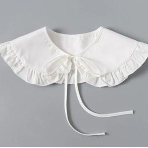 인형 용 흰색 목도리 여성용 가짜 가짜 칼라 소녀 프릴 트림 분리형 하프 셔츠 옷깃 블라우스 레이스 업 붕대