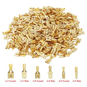 100/200Pcs2.8/4.8/6.3mm 여성 및 남성 압착 단자 커넥터 골드 황동/실버 자동차 스피커 전선 커넥터 세트