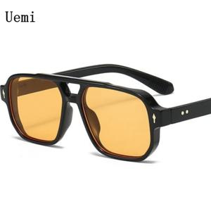 여성을위한 새로운 레트로 더블 브리지 스퀘어 선글라스 남성 패션 럭셔리 디자인 리벳 선글라스 Trending Shades UV400 Eyeglasse