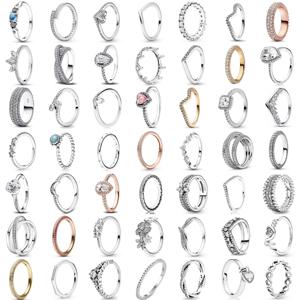 화이트 시리즈 오리지널 925 스털링 실버 여성 손가락 반지 여성을위한 실버 데이지 로즈 엄마 하트 지르코니아 스톤 럭셔리 쥬얼리