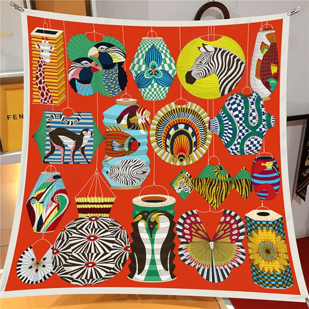 레트로 민족 스타일 트윌 실크 프린트 스카프 여성용 얇은 거즈 숄 패션 어머니용 실크 대형 정사각형 90cm