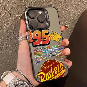 Lightning McQueen 95 자동차 도금 케이스 iPhone 13 14 16 15 12 11 Pro Max XS X XR 8 7 Plus SE 2020 충격 방지 매트 하드 커버