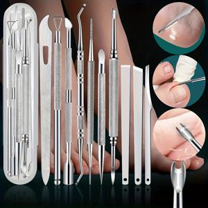 10pcs 스테인레스 스틸 페디큐어 도구 세트 부드러운 라이트 베이지 색상을위한 전문 발 관리 엑스 폴리 에이 팅, 휴대용 여행 케이스 포함