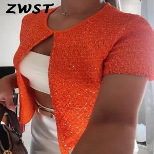 패션 니트 스팽글 여성 조끼 스웨터 짧은 소매 오-넥 풀오버 Sleeveelss 조끼 2025 여름 우아한 레이디 솔리드 니트웨어