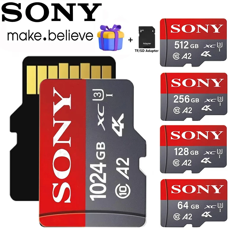 소니 마이크로 SD 1TB 512GB 256GB 메모리 카드 최대 100 메가바이트/초 C10 U3 64GB 128GB TF 카드 4K HD USB 카드 리더 어댑터 Microsd