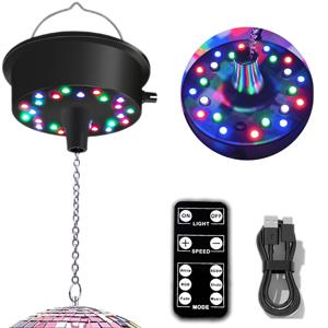 멀티 라이트 모드가 있는 23개의 RGBW LED 로테이터가 있는 원격, 5-10RPM 디스코 볼 조정 가능한 스피너가 있는 미러 볼 모터