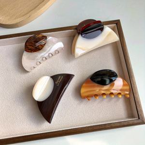 우아한 빈티지 프랑스 헤어 클립 1개, 투톤 나무 무늬 & 마블 디자인, 캐주얼 데일리룩에 딱! 귀여운 헤어핀