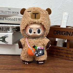 17CM Labubu Capibara 세트 점프 슈트 용 인형 옷 Kawaii Headwear 카메라 3 개/갑 플러시 코튼 인형 드레스 게임 장식