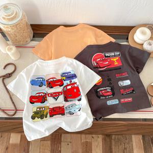 2025 여름 아동 패션 탑 디즈니 자동차 운동복 아동 티셔츠 아동 반팔 티셔츠 패션웨어