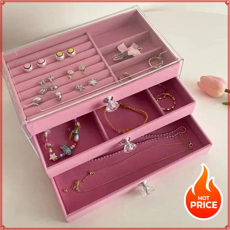 새로운 고급스러운 삼단 서랍형 보석함, 산화 방지 기능이 있는 대형 보관함