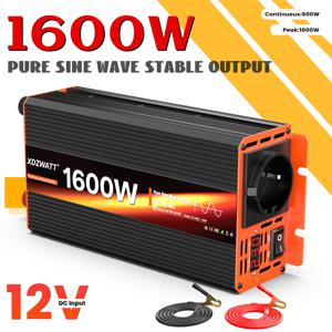 1600W 피크 전력 순수 사인파 인버터 DC 12V에서 AC 220V 230V로 변환, RV 여행 및 가전제품용 EU 소켓, LCD 디스플레이 보호 기능 포함