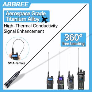 ABBREE AR-771S 항공 + 티타늄 SMA-여성 소재 Quansheng UV-K6 TK11 Baofeng UV-5R UV-32 UV-21 PRO V2 용 듀얼 밴드 안테나