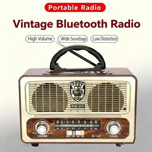 111BT 레트로 무선 블루투스 오디오 FM 라디오 휴대용 야외 라디오 카드 U 디스크