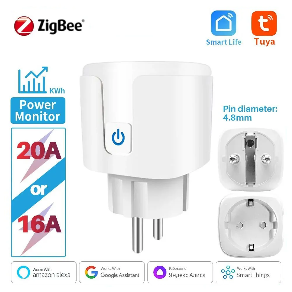 스마트 플러그 Zigbee EU 16A/20A 전원 모니터가 있는 스마트 소켓 타이밍 음성 제어는 Alexa Google Home Alice와 함께 작동합니다.
