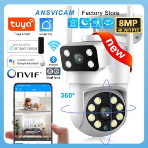 ANSVICAM Tuya 야외 무선 보안 IP 카메라 4K 8MP HD 듀얼 렌즈 Wifi PTZ 카메라 자동 추적 거리 감시 카메라