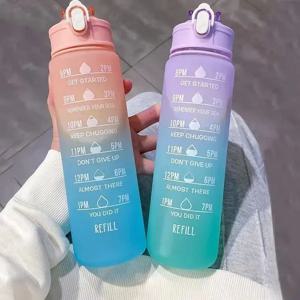 700ml 스포츠 물병 고온 방지 졸업 밀짚 컵 무지개 서리로 덥은 프로그레시브 컬러 워터 컵 플라스틱 컵
