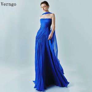 Verngo 로열 블루 이브닝 원피스 우아한 A 라인 무도회 원피스, 흐르는 핸드 플리츠 실크 무도회 파티 원피스, 맞춤형