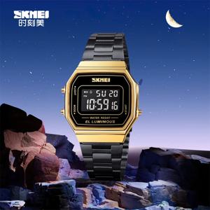 SKMEI 남성 캐주얼 알람 디지털 시계 남성 여성 간단한 스테인레스 스틸 스트랩 방수 전자 손목 시계 reloj hombre