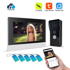 2선식 스마트홈 투야 와이파이 1080P 비디오 인터콤 비디오 도어폰 7인치 터치 모니터 비디오 초인종 도어 카메라 보안 시스템