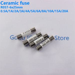 10Pcs RO54 R054 6X25mm 세라믹 퓨즈 5x25 고속 블로우 퓨즈 250V 0.5A 1A 2A 3A 4A 5A 6A 8A 10A 13A 15A 16A 20A 25A 30A