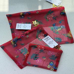 대용량 화장품 가방 꽃과 새 곤충 패턴 메쉬 내부 가방 보관 핸드백 한국 스타일 프린트 청소년 캐주얼 가방