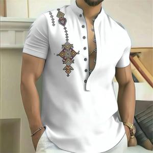 16가지 색상 남성용 부족 프린트 셔츠, 고품질 남성용 셔츠 빈티지 기하학 프린트 긴 소매 셔츠, 사이즈 XS-6XL