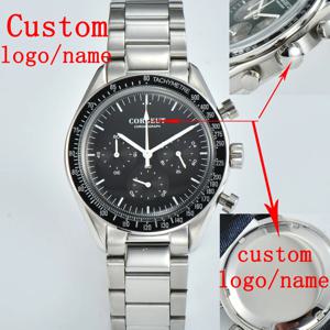 Corgeut 40mm 시계 쿼츠 남성용 럭셔리 크로노 그래프 패션 사파이어 트렌디 세련된 스포츠 남성용 스틸 밴드 손목 시계