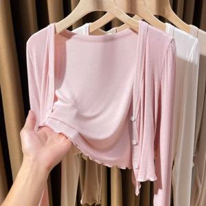 플러스 사이즈 모달 숄더 숄 자외선 차단 의류 여성용 뚱뚱한 MM 여름 소형 아우터 커버 셔츠 얇은 아우터웨어