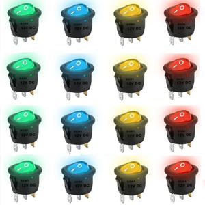 8pcs KCD1 On/Off 3핀 2위치 스냅 20A 12V 빨간색 LED 라운드 보트 로커 스위치(가정용 DIY 교체용 LED 포함)