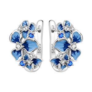 Orstarry 오리지널 925 스털링 실버 블루 아이리스 꽃 귀걸이 여성 후프 귀걸이 기념일 쥬얼리 트렌디 선물