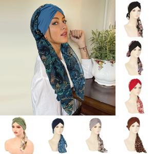 2025 신상 여성용 프리타이드 터번 캡 꽃무늬 무슬림 히잡, 암 환자용 화학 요법 모자, 탈모 방지 헤어 스카프, 신축성 있는 반다나