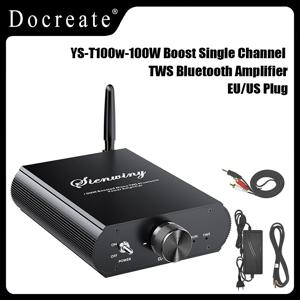 Docreate YS-T100w TPA3116 블루투스 5.3 모노 앰프 앱 제어, 12-24V 부스트 미니 오디오 앰프 야외/PC/서브우퍼용 EU/US
