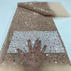 아프리카 Organza 레이스 원단 2023 고품질 프랑스어 무거운 구슬 레이스 원단 럭셔리 드레스에 대한 나이지리아 Tulle 장식 조각 레이스 원단