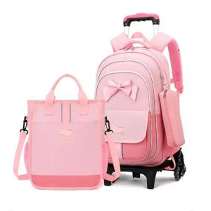여아용 롤링 배낭 트롤리 학교 가방, 바퀴 달린 배낭 여행 수하물, 핸드백 유아 가방 포함