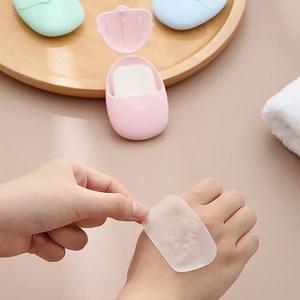 50Pcs 귀여운 여행 휴대용 비누 종이 야외 일회용 비누 조각 손 세척 미니 비누 조각 박스형