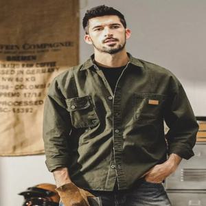 레트로 워시드 순색 작업 셔츠 남성용 루즈 아우터웨어 봄 2025 청년 트렌디 대형 사이즈 통기성 습기 흡수