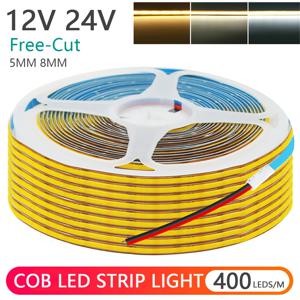 5mm 8mm PCB COB LED 스트립 라이트 12V 24V 자유 절단 400LEDs/M 고밀도 플렉시블 테이프 2PIN 와이어 홈데코 따뜻한 자연 백색