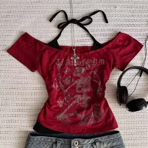 밀레니엄 2000년대 Y2k 크롭 미적 달콤하고 섹시한 조끼 여성용 민소매 캐주얼 애니메이션 프린트 조끼 하라주쿠 레드 풀 의상 Em