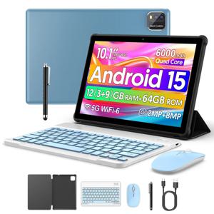 BAKEN 10인치 태블릿 (SIM 카드 슬롯, 안드로이드 15, Wi-Fi, GPS, 블루투스, 64GB 저장용량, 듀얼 스피커, USB-C 포트 탑재)