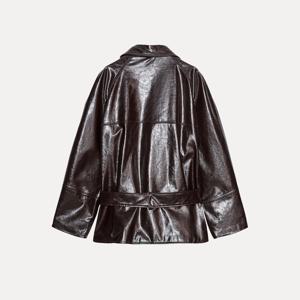 2025 가을 신상 여성 패션 개성 인조 가죽 긴 소매 숏 코트 라펠 출퇴근용 루즈핏 싱글 버튼