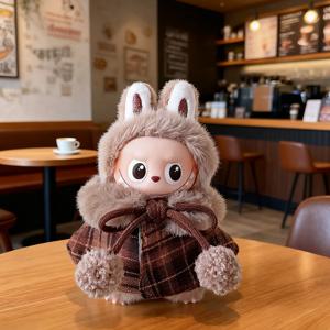 미니 라부부 4.0 러브 시리즈 크리스마스 의상 클래식 격자무늬 드레스 망토 세트 의류